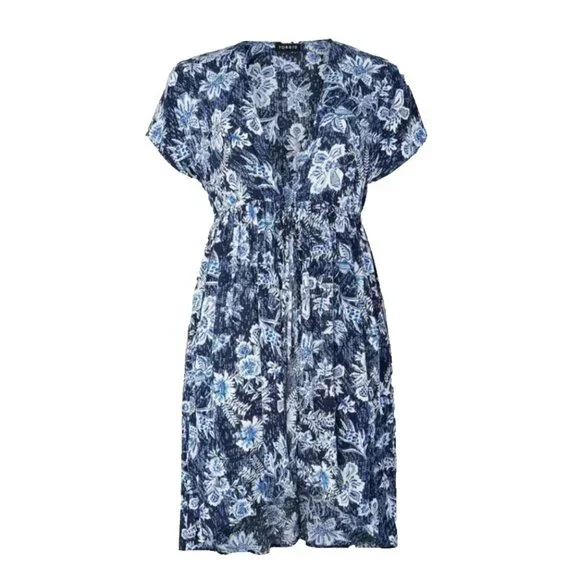 New Torrid Womens One Size 1 / 2 (14-20) Blue Floral Cinc Waist Tie Kimono $69 - Picture 2 of 16